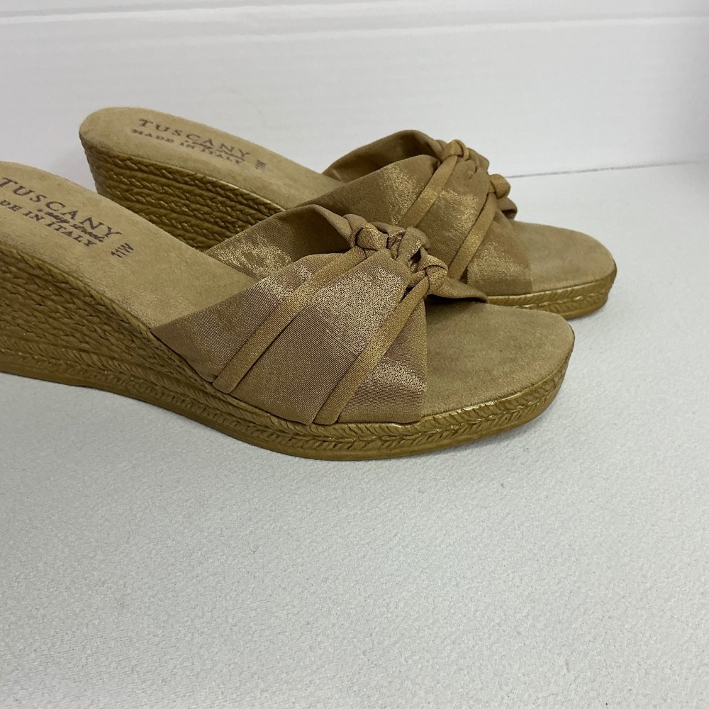 Tuscany by Easy Street Gold Metallic Wedge Sandals Made in Italy Womens 11W - Picture 3 of 9